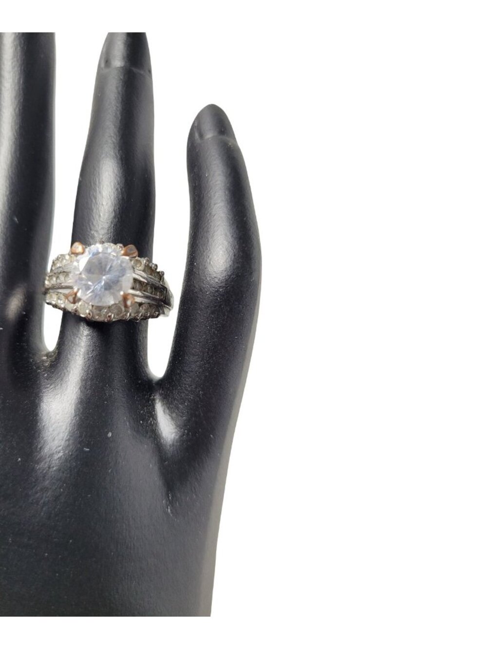 Vintage 1960's Silvertone Center Round Brilliant Cut Chrystal Promise Ring - Picture 14 of 16